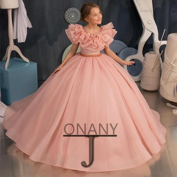 JONANY קריסטל הסירה הצוואר פרח הילדה השמלה קפלים קו-נעשה סדר יום ההולדת בטקס התייחדות החלוק דה Demoiselle תינוק מסיבה