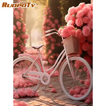 RUOPOTY 40x50cm ציור לפי מספרים המקורי מתנות תמונה צבע פרחים אופניים למבוגרים צבעי אקריליק בד אמנות ציור