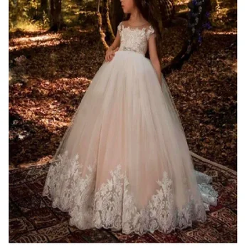 טקס שמפניה טול הכדור אבנט חרוזים שמלת נסיכת פרח ילדה שמלות ילדים הטקס הראשון מסיבת בנות מותק