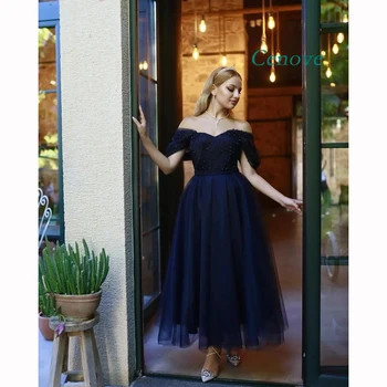 Cenove כחול-Off-the-כתף מחשוף שמלת נשף עם חרוזים שיפון ערב קיץ אלגנטי שמלה למסיבת לנשים 2023
