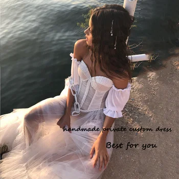 החוף הלבן שמלות כלה טול רך מתוקה בוהו הכלה השמלה זמן ישראל חתונה שמלות כלה תחרה עד בחזרה