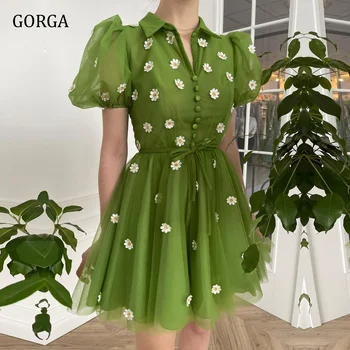 GORGA שמלות ערב רשמית אירוע אלגנטי מסיבה לנשים נשף קצר אורך גבוה לחצן קו עטוף אפליקציות סאש