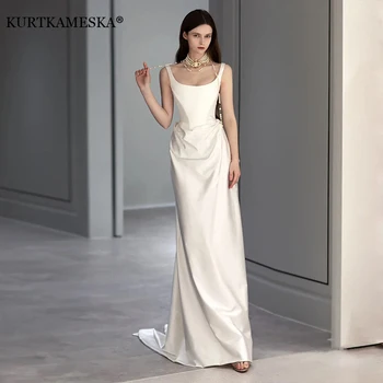 בסגנון צרפתי לבן סאטן נגרר כלה שמלת חתונה אלגנטית לנשף שמלות ערב לנשים הקיץ 2023 סקסי רשמית vestidos