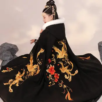 סינית מסורתית Hanfu הגלימה אלגנטי רקמה מעיל נשים חורף חם מעיל העתיקה Cosplay נסיכה מהאגדות עם ברדס הגלימה