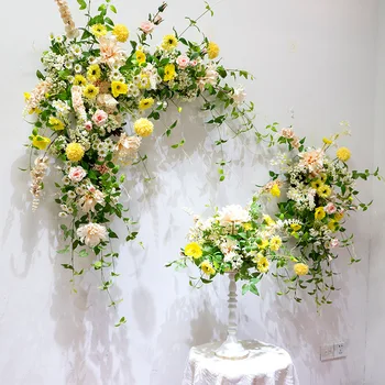 פרחים מלאכותיים שורה הסדר פינה פרחים לחתונה קשת תפאורה קיר לתלות את המסיבה הבמה רקע פריסת תצוגת החלון