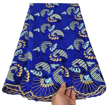 כחול אפריקה כותנה, תחרה בד 5 מטר רקמה הניגרי שוויצרי ואל תחרה על שמלת מסיבת תפירה