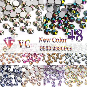 VC SS30 2880Pcs צבע חדש סיטונאי באיכות גבוהה זכוכית קריסטל אבני חן Strass שטוח בחזרה לאמנות נייל DIY מלאכה קישוטים