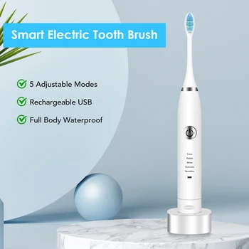 עוצמה מברשת שיניים חשמלית נטענת USB עמיד למים 5 מצב חכם הטיימר מברשת השיניים הלבנת שיניים טיפול אוראלי שיניים ערכת כלי