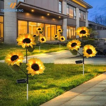 1/3 ראש LED סולארית חמניות חיצונית הדשא אור השמש אור LED גן חצר דשא מנורת לילה נוף לגינה בית קישוט