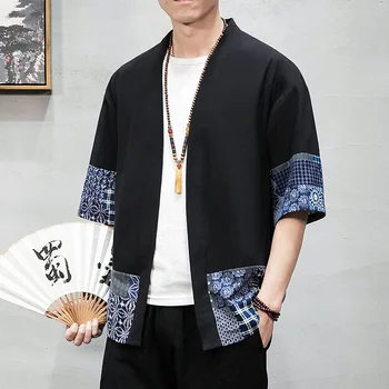 קימונו יפני בסגנון סיני החולצה של הגברים הסגנון העתיק נוער טאנג סגנון קרדיגן בסגנון סיני ' קט כותנה פשתן חופשי Daopao