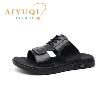 AIYUQI אנשים נעלי בית רומא 2023 הקיץ ללבוש אופנה גברים נעלי שטוח חיצונית החלקה חוף נעלי בית לגברים