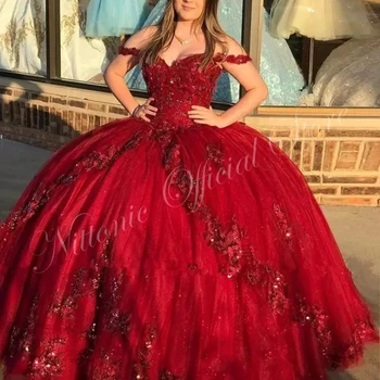בורגנדי הטקס השמלה אפליקציות חרוזים מתוקה באורך רצפת שמלת נשף אלגנטית פורנו דה-15 שנים נשף מסיבת Vestidos 2023