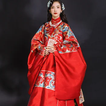 Hanshanghualian סתיו סינית מסורתית לבוש חלוק נשים שמלת החתונה של הכלה הדרקון Hanfu שושלת מינג מעיל ארוך תחפושת