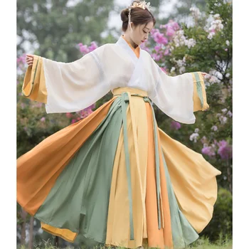 אישית המקורי Hanfu נקבה היפוך הקיץ והופכים למין ג ' ין-עשוי לחצות צווארון חלק אחד חצאית שלושה חלקים 9/12-מטר חצאית