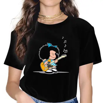קינו קומיקס חולצת טי עבור בנות Mafalda קריקטורה Y2k מקסימום Harajuku נשים פוליאסטר חולצה בסיסית גרפי