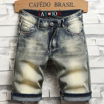 2023 חדש מכנסי ג ' ינס קצרים של גברים רגל ישרה רטרו מכנסיים מותג אופנה קיץ 5 רבע המכנסיים