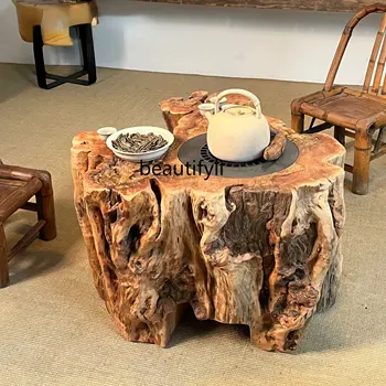 LHY מוצק תנור עץ התה שולחן קמפינג חיצוני תה קטן שולחן עץ מיובשים מנגל קטן לשולחן העגול