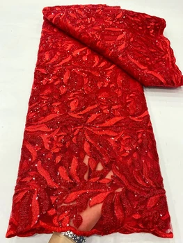 NDPN280 צבע אדום אפריקאי רשת תחרה, בד עם נצנצים,באיכות גבוהה רקום צרפתית טול תחרה מסיבה & שמלת החתונה