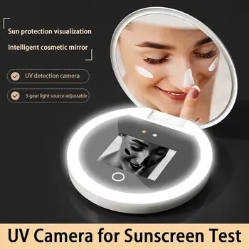 נייד Mini LED היופי מראת איפור UV מראה קוסמטית הפנים קרם הגנה בדיקה בדיקה UV הבדיקה המצלמה מראה קיפול