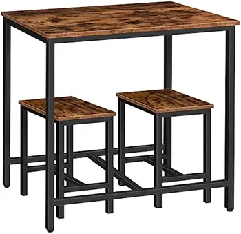 שולחן בר וכיסאות סט, 3-Piece ארוחת בוקר השולחן במטבח, בסלון, מסיבה, כפרי חום-שחור