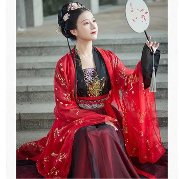 נשים אדום משופר Hanfu שמלת פרח רקמה בגדים סיניים מסורתיים פיות העתיקה תחפושת קוספליי תלבושת בית ספר תלמיד