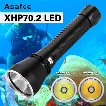 Asafee A26 100M צלילה פנס XHP70 LED 500M טווח פנס צלילה 4800LM אור מגנטי לעבור לפיד עמיד למים