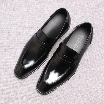 יוקרה הראש מרובע עסקי גברים נעלי איכות גבוהה שמלת נעלי גברים באיכות נעלי אמיתי עור פרה Mens נעלי אוקספורד